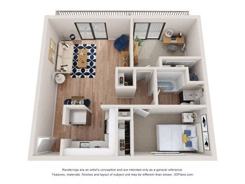 Floor plan for 2 beds, 1 bath, 840 sqft