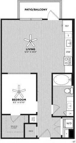 Floor plan for studio, 1 bath, 658 sqft