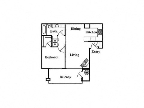 Floor plan for 1 bed, 1 bath, 690 sqft