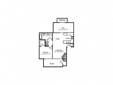 Floor plan for 2 beds, 1 bath, 870 sqft