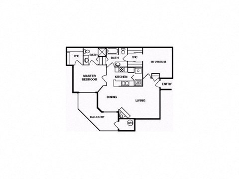 Floor plan for 2 beds, 2 baths, 985 sqft