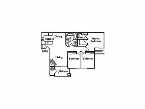 Floor plan for 3 beds, 2 baths, 1245 sqft