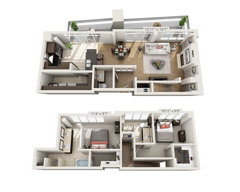 Floor plan for 2 beds, 2.5 baths, 2211 sqft