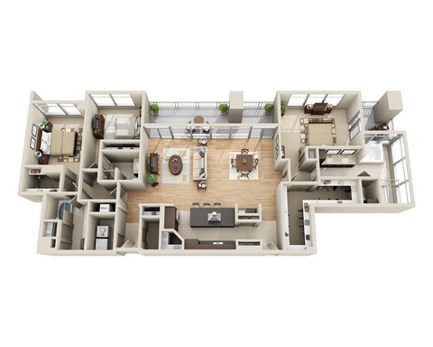 Floor plan for 2 beds, 2.5 baths, 2527 sqft