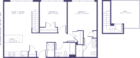 Floor plan for 2 beds, 2 baths, 995 sqft