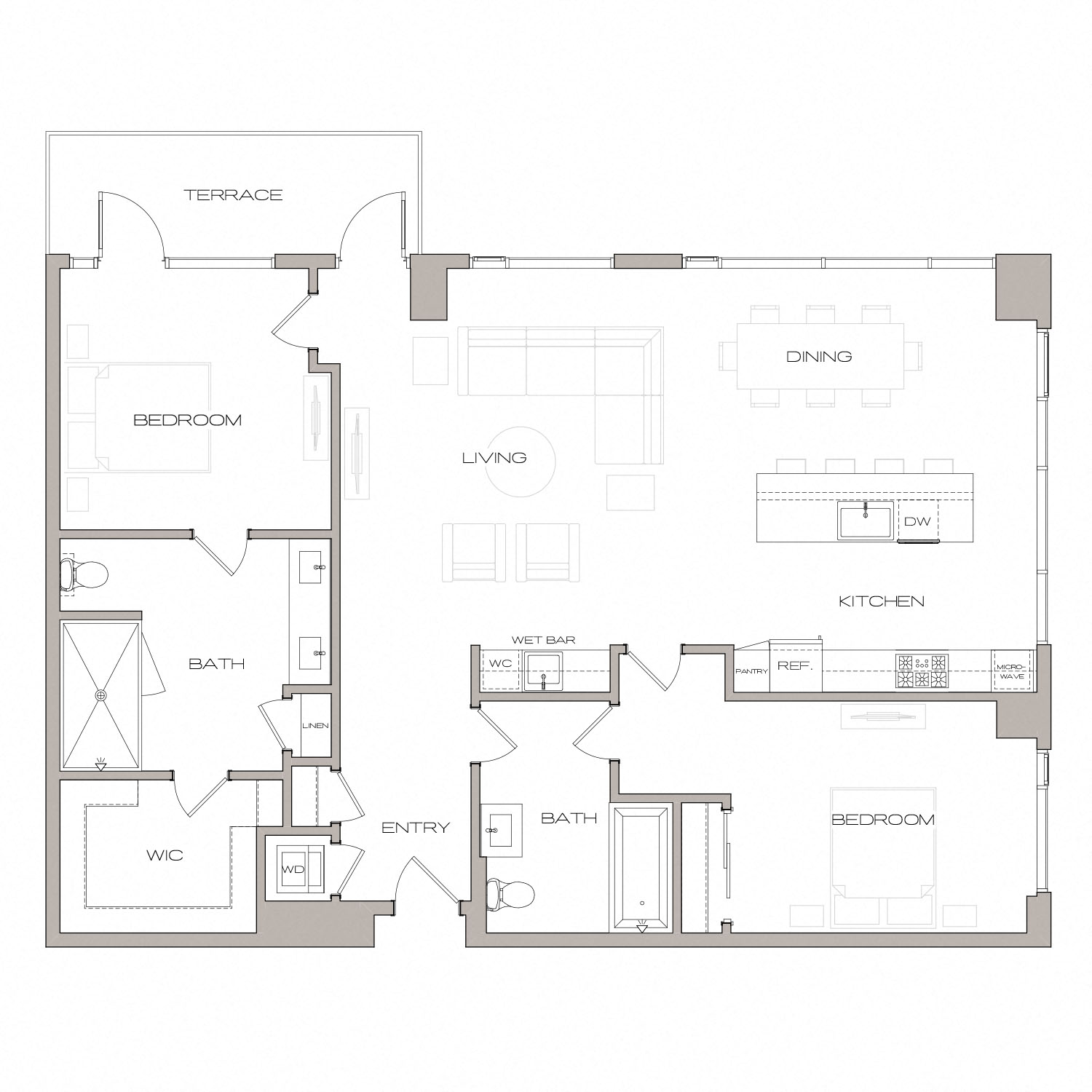 Floor plan for 2 beds, 2 baths, 1531 sqft