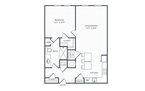 Floor plan for 1 bed, 1 bath, 792 sqft