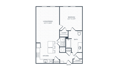 Floor plan for 1 bed, 1 bath, 792 sqft