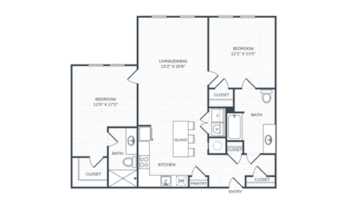 Floor plan for 2 beds, 2 baths, 1067 sqft