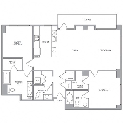 Floor plan for 2 beds, 2.5 baths, 1573 sqft