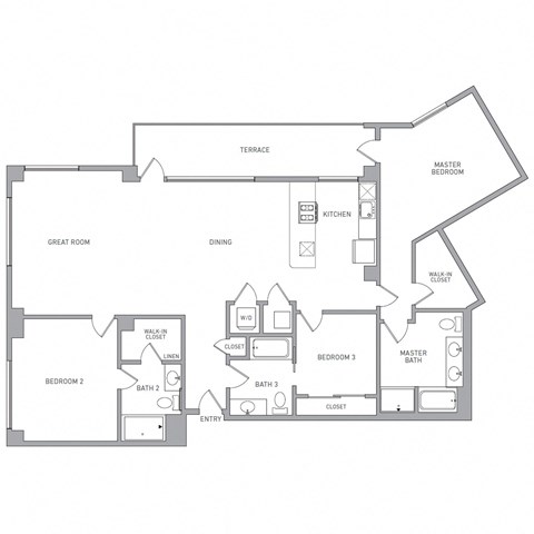 Floor plan for 3 beds, 3 baths, 1956 sqft