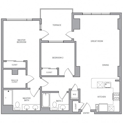 Floor plan for 2 beds, 2 baths, 1206 sqft