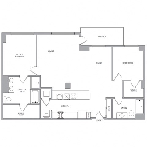 Floor plan for 2 beds, 2 baths, 1523 sqft