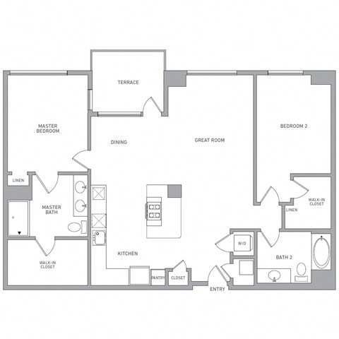 Floor plan for 2 beds, 2 baths, 1437 sqft