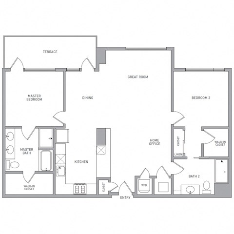 Floor plan for 2 beds, 3 baths, 1356 sqft