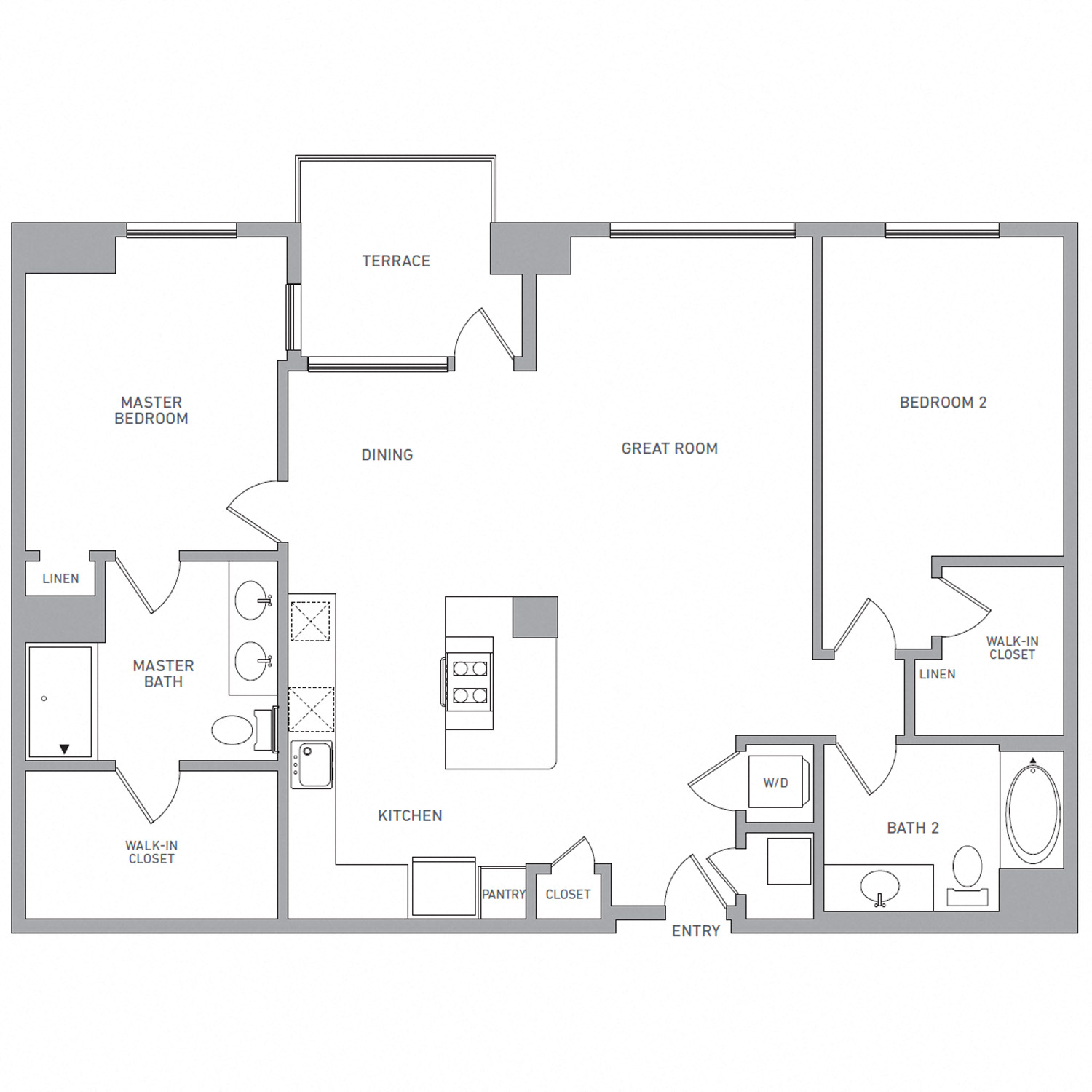 Floor plan for 2 beds, 2 baths, 1443 sqft