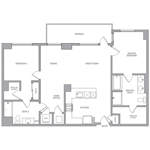 Floor plan for 2 beds, 2.5 baths, 1338 sqft