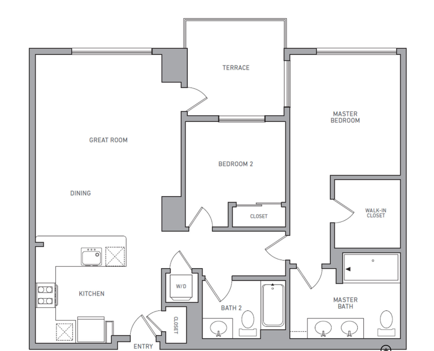 Floor plan for 2 beds, 2 baths, 1171 sqft