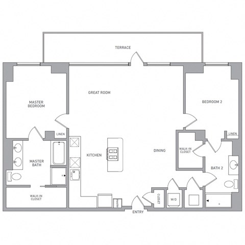 Floor plan for 2 beds, 2 baths, 1372 sqft