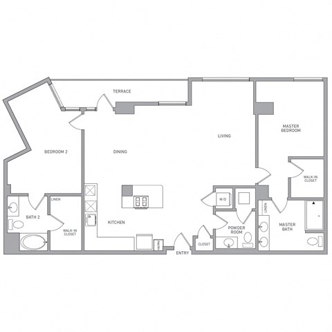 Floor plan for 2 beds, 2.5 baths, 1661 sqft