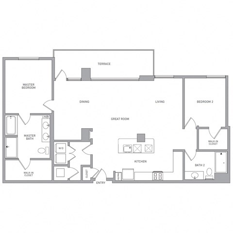 Floor plan for 2 beds, 2 baths, 1624 sqft