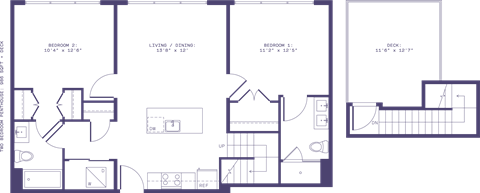 Floor plan for 2 beds, 2 baths, 986 sqft