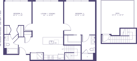 Floor plan for 2 beds, 2 baths, 1092 sqft