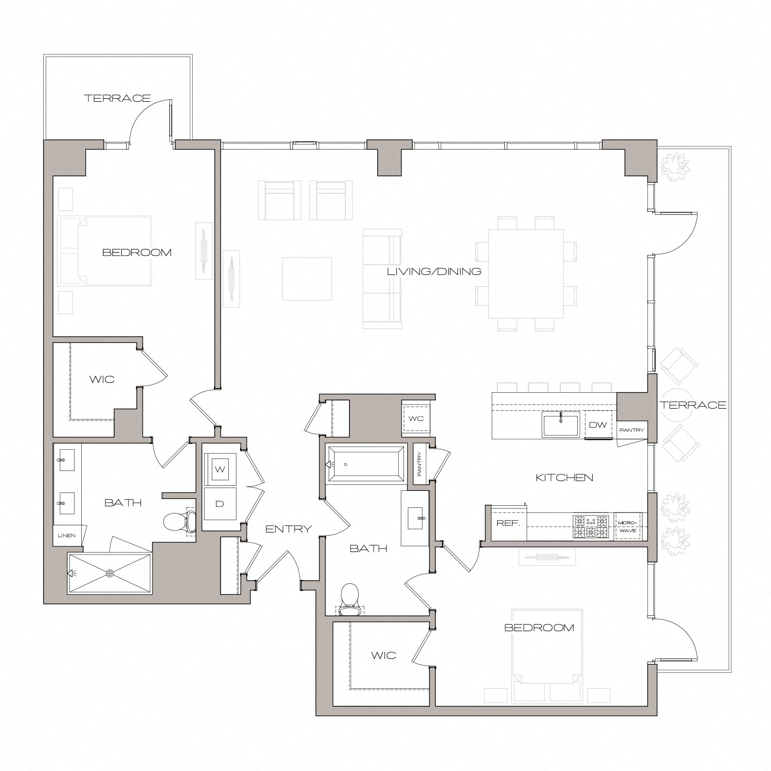 Floor plan for 2 beds, 2 baths, 1552 sqft