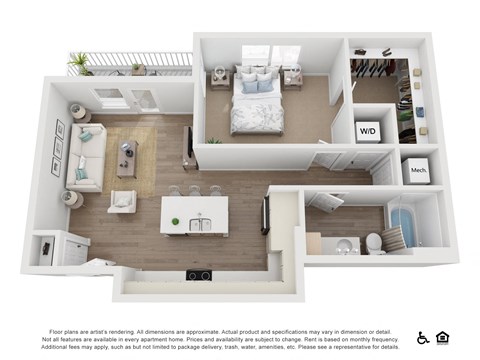 Floor plan for 1 bed, 1 bath, 805 sqft