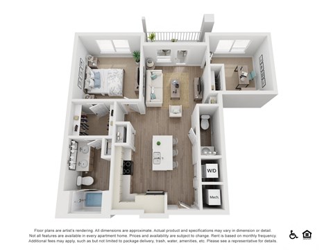 Floor plan for 1 bed, 1 bath, 869 sqft