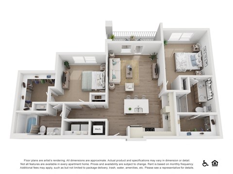 Floor plan for 2 beds, 2 baths, 1155 sqft
