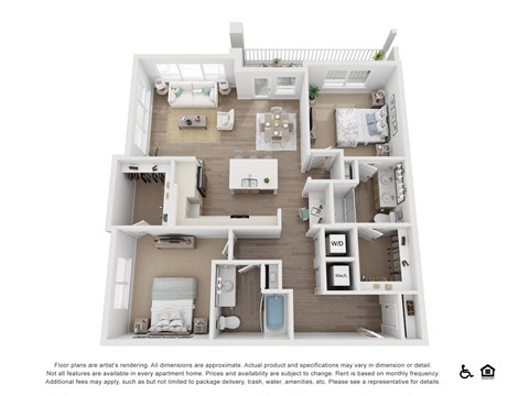 Floor plan for 2 beds, 2 baths, 1292 sqft