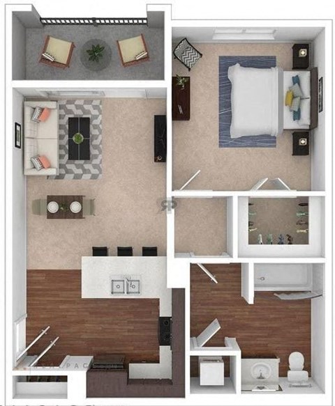Floor plan for 1 bed, 1 bath, 688 sqft