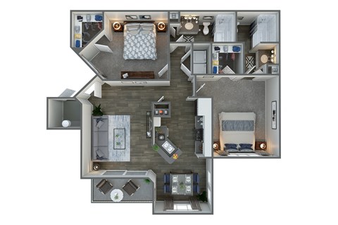 Floor plan for 2 beds, 2 baths, 971 sqft
