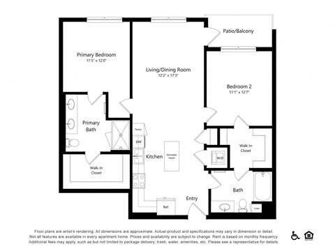 Floor plan for 2 beds, 2 baths, 1106 sqft