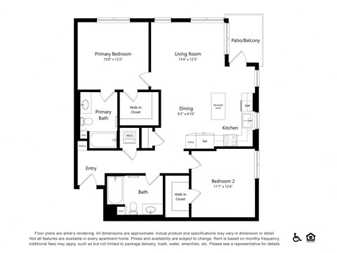Floor plan for 2 beds, 2 baths, 1118 sqft
