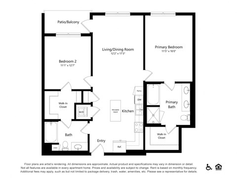 Floor plan for 2 beds, 2 baths, 1128 sqft