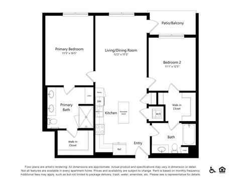Floor plan for 2 beds, 2 baths, 1140 sqft