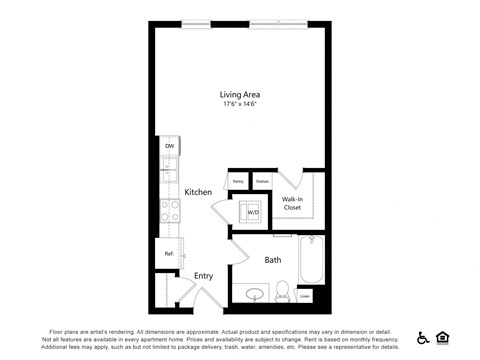 Floor plan for studio, 1 bath, 539 sqft