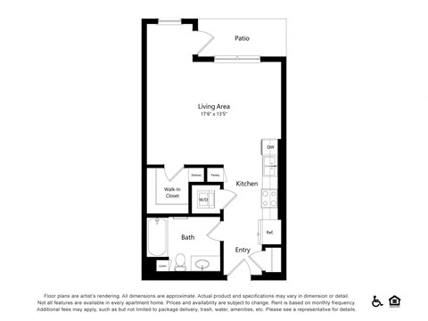 Floor plan for studio, 1 bath, 556 sqft