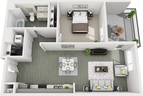 Floor plan for 1 bed, 1 bath, 709 sqft