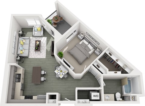 Floor plan for 1 bed, 1 bath, 799 sqft