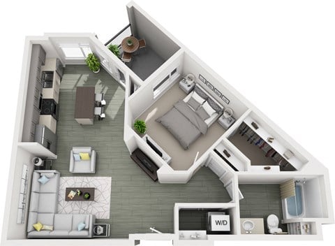 Floor plan for 1 bed, 1 bath, 799 sqft