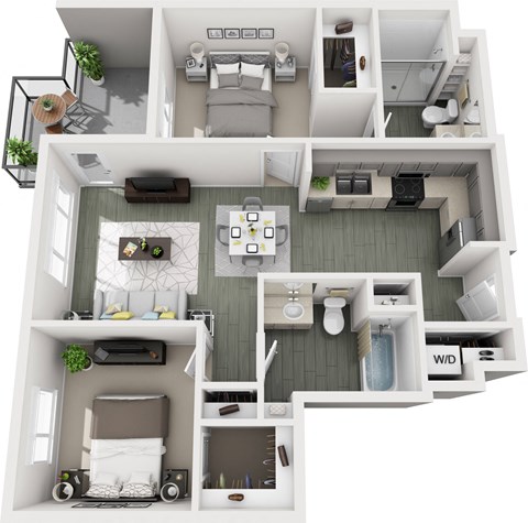 Floor plan for 2 beds, 2 baths, 1015 sqft