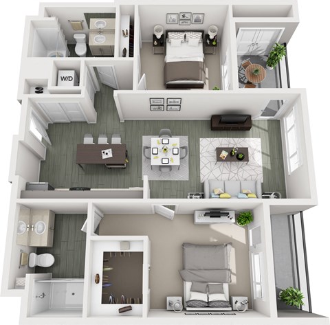 Floor plan for 2 beds, 2 baths, 1063 sqft