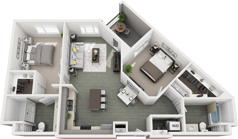 Floor plan for 2 beds, 2 baths, 1114 sqft