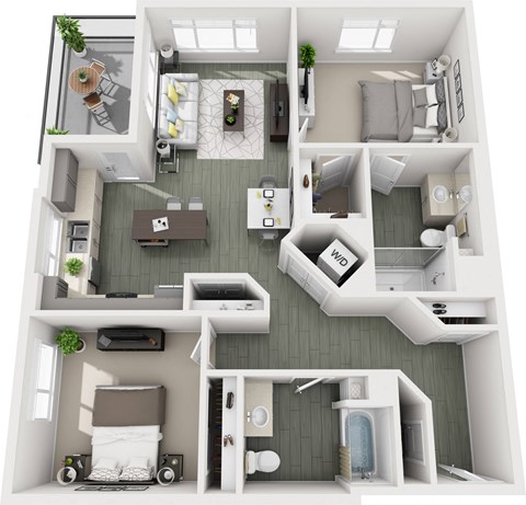 Floor plan for 2 beds, 2 baths, 1138 sqft