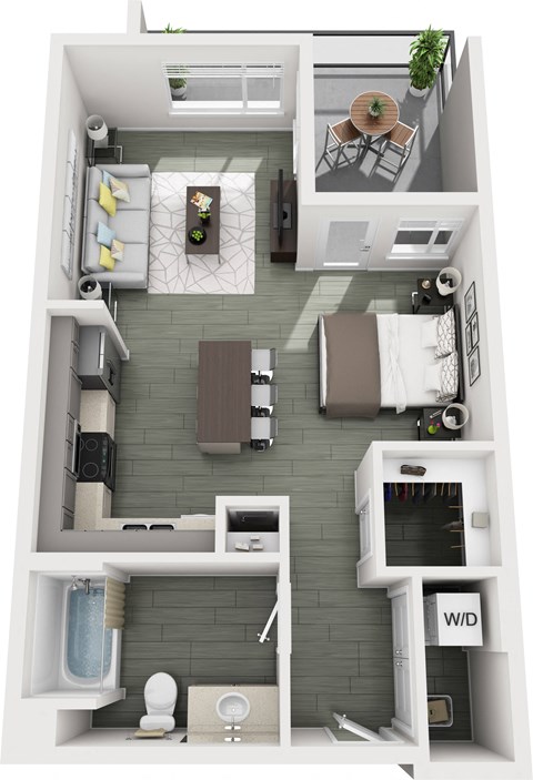 Floor plan for studio, 1 bath, 597 sqft