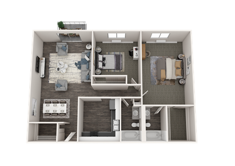 Floor plan for 2 beds, 2 baths, 1050 sqft