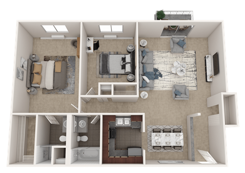 Floor plan for 2 beds, 2 baths, 925 sqft